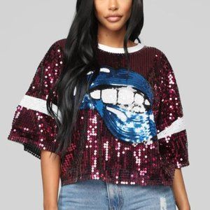 NWT Fashion Nova sequin jersey tee sz large